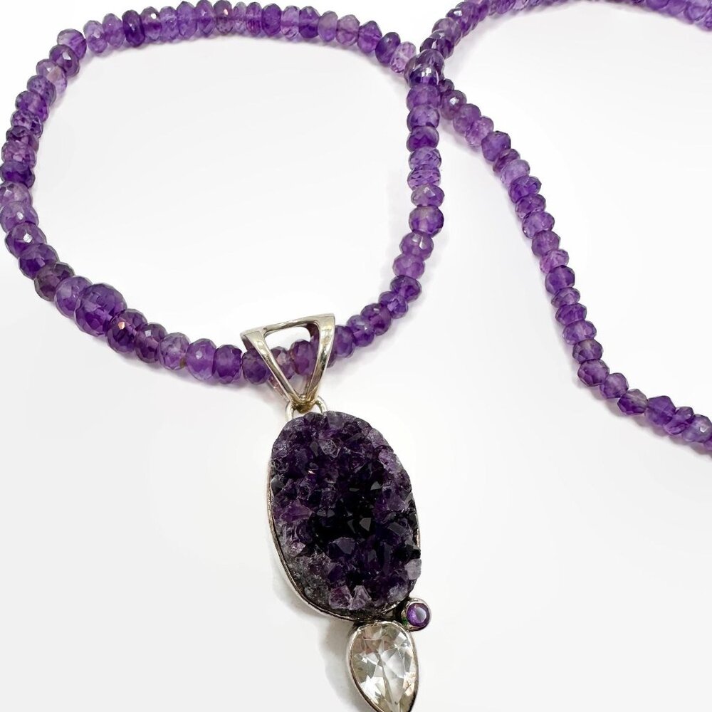 Amethyst Necklace, Sterling Silver, Designer, Arya, Quartz, Vintage, Pendant
